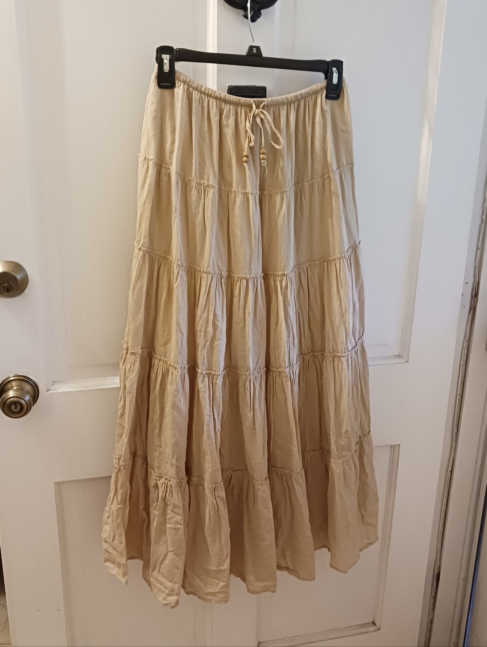 Madden Girl Beige Tan Tiered Drawstring Maxi Skirt Peasant Skirt Boho Bohemian